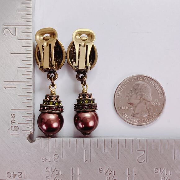 Signed Heidi Daus Fx Pearl Swarovski Crystal Rhinestone Clip On Earrings Vintage - Picture 9 of 16